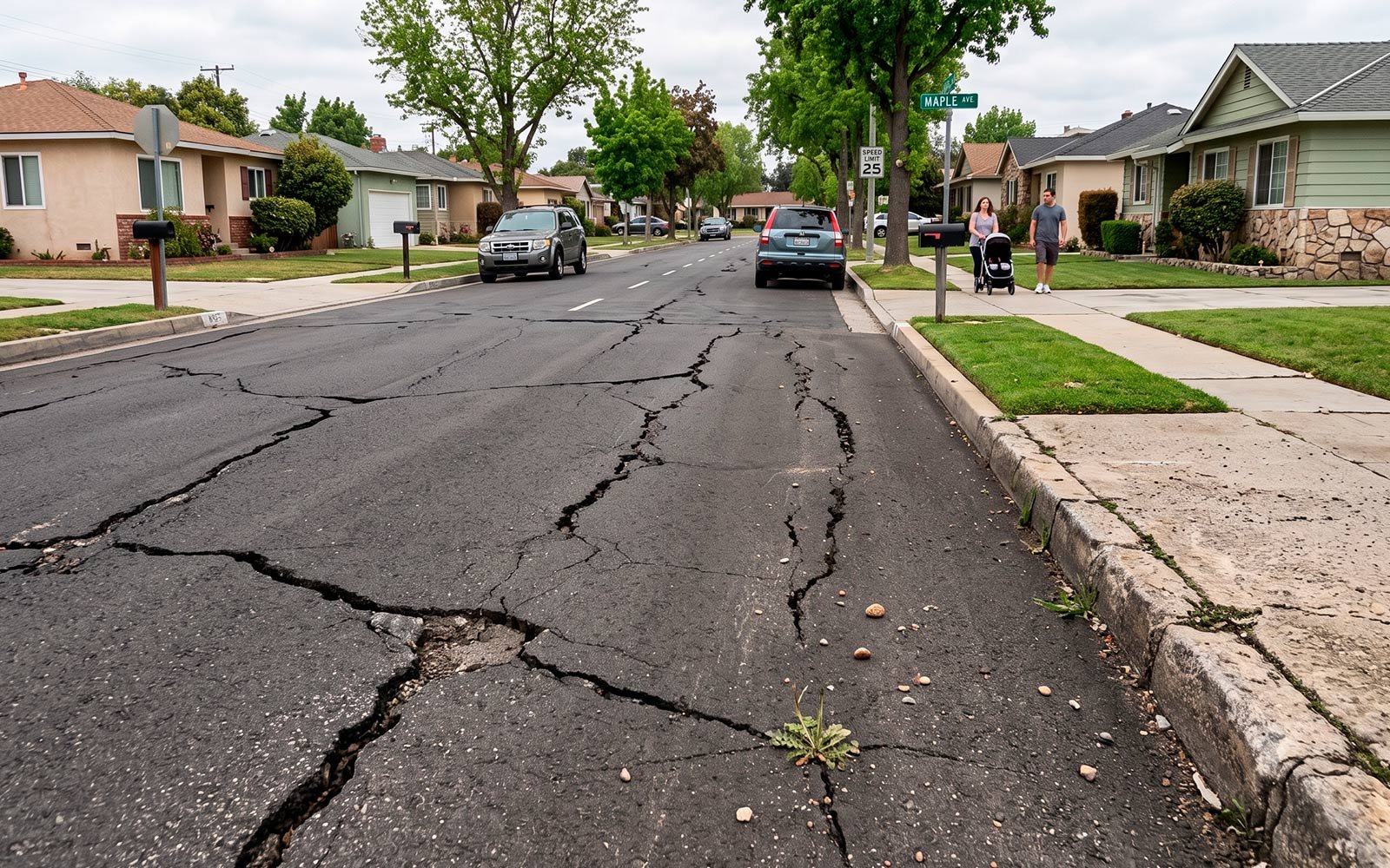 Cracked driveway before resurfacing